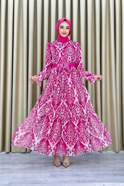 Dilek etnik desen elbise Fuşya