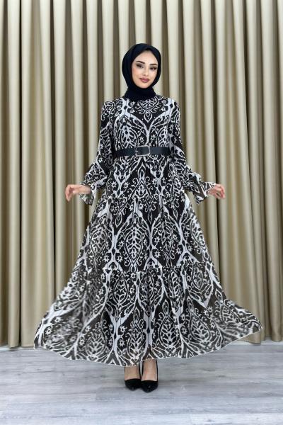 Dilek etnik desen elbise Siyah