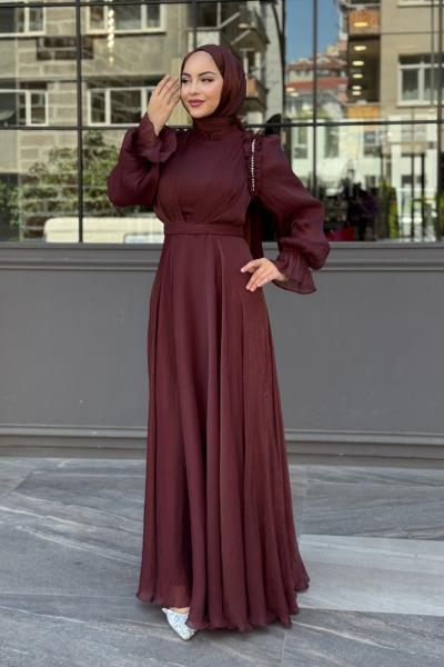 Dolunay Tesettür Abiye Çikolata kahvesi