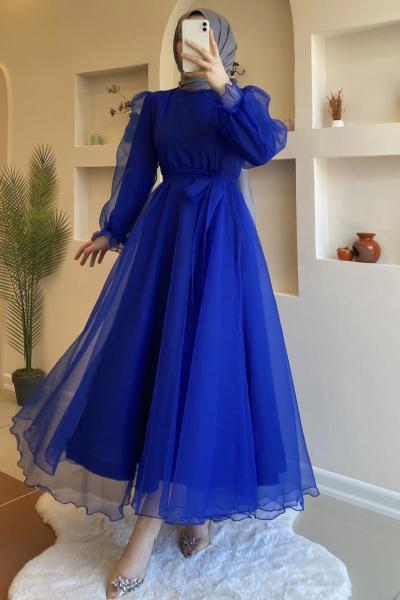 Elfida Tül Abiye Saks Mavisi