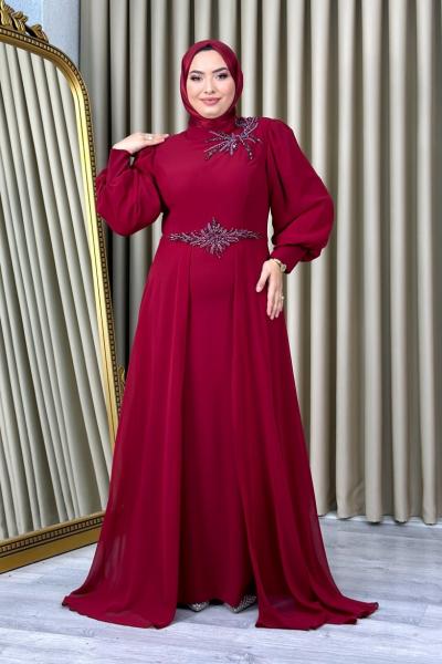 Elif tesettür abiye Bordo