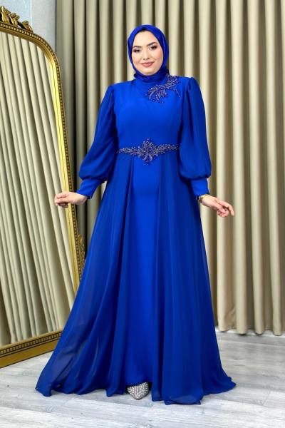Elif tesettür abiye Saks Mavisi