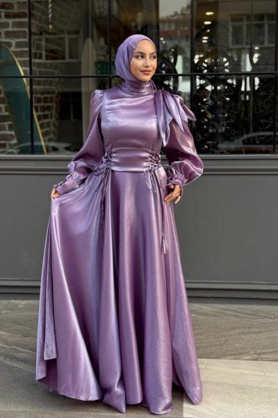 Emel Tesettür Abiye Lila