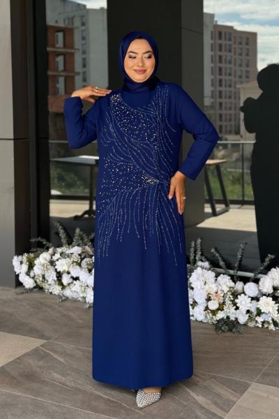 Ezgi Tesettür Abiye Saks Mavisi