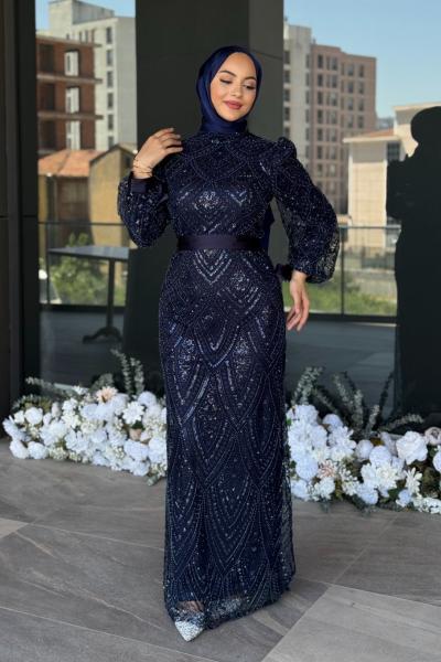 Figen Tesettür Abiye Lacivert