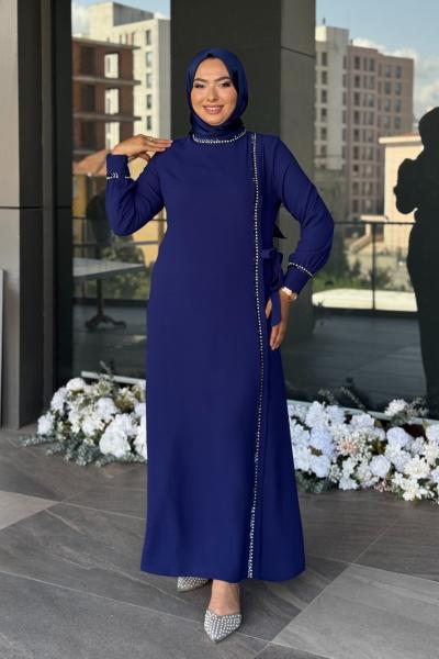 Fikriye Tesettür Abiye Saks Mavisi