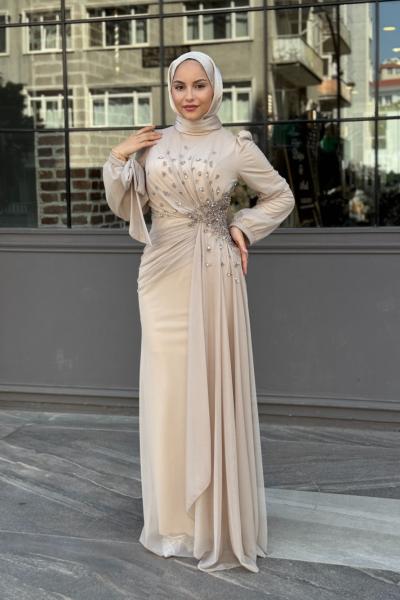 Firuze Tesettür Abiye Taş Rengi