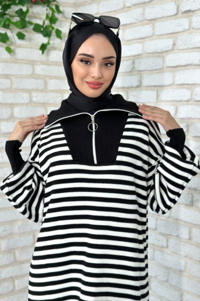 Gaye Çizgili Triko Tesettür Siyah