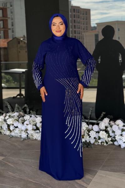 Göksel Tesettür Abiye Saks Mavisi