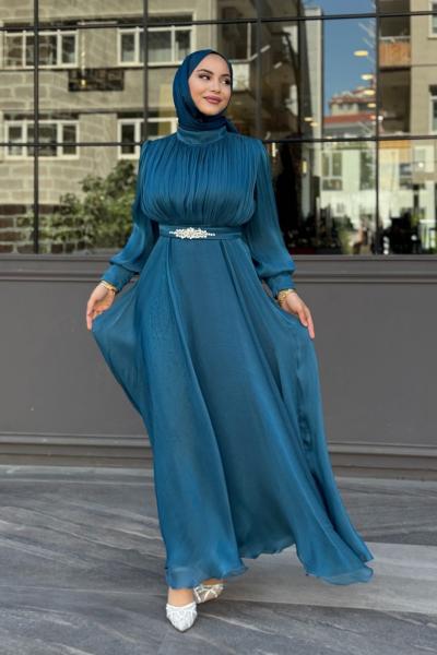 Gülbahar Tesettür Abiye Petrol Mavisi