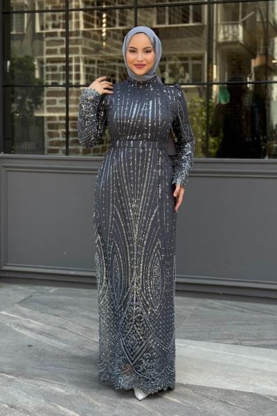 Gülşah Tesettür Abiye Antrasit