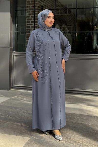 Hanımeli Tesettür Abiye Gri