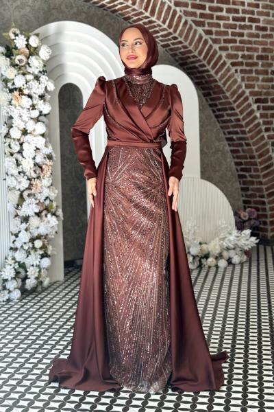 Hasibe Tesettür Abiye Kahverengi