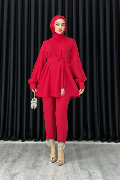 Işıl Pantolonlu Takım Kırmızı