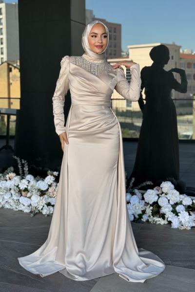 Işıltı Tesettür Abiye Taş Rengi