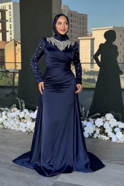Işıltı Tesettür Abiye Lacivert