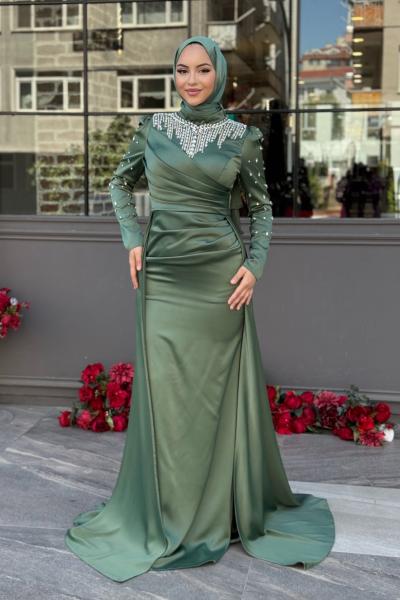 Işıltı Tesettür Abiye Mint Yeşili