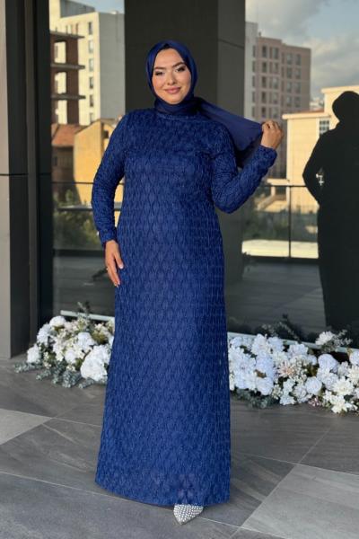 Kardelen Tesettür Abiye Saks Mavisi
