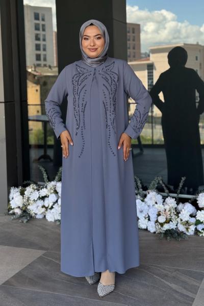 Kelebek Tesettür Abiye Gri