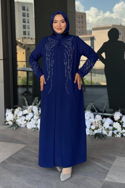 Kelebek Tesettür Abiye Saks Mavisi