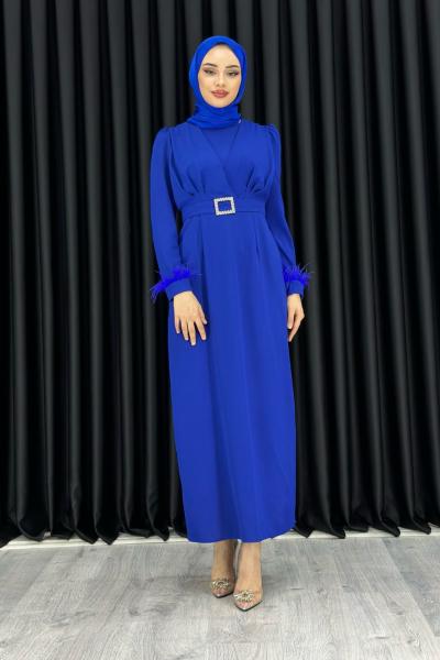KEVSER ELBİSE Saks Mavisi