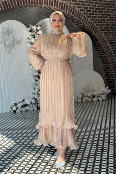 Kumru Tesettür Abiye  Krem