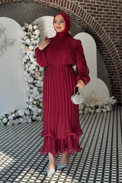 Kumru Tesettür Abiye  Bordo