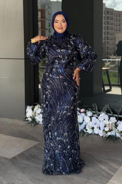 Leman Tesettür Abiye Lacivert