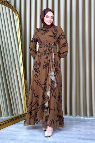 Leyla Şifon Elbise Taba