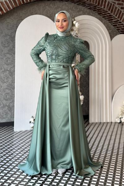 Linda Tesettür Abiye Mint Yeşili