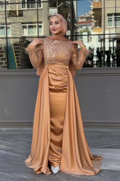 Linda Tesettür Abiye Gold