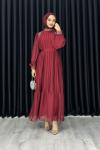 MELİS PLİSELİ TAŞLI ABİYE Bordo