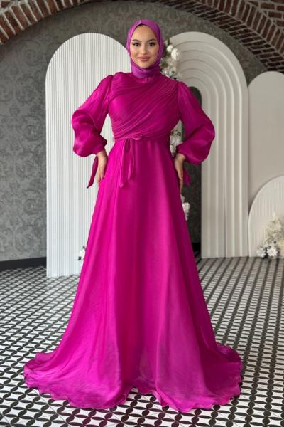 Meltem Tesettür Abiye Fuşya