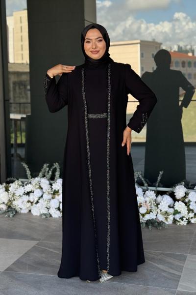 Menekşe Tesettür Abiye Siyah