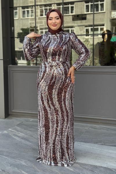 Mevsim Tesettür Abiye Kahverengi