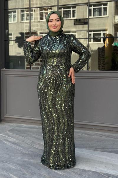 Mevsim Tesettür Abiye Haki