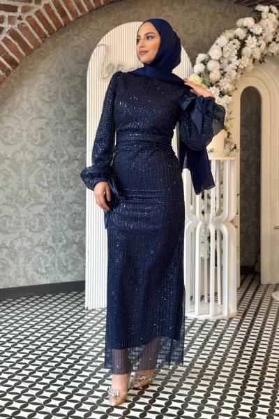 Müge tesettür abiye Lacivert