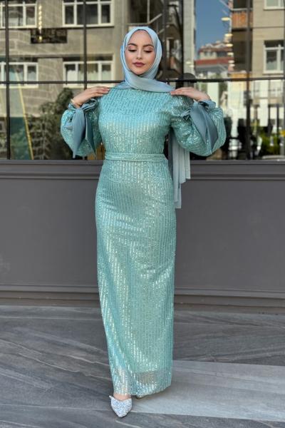 Müge tesettür abiye Su Yeşili