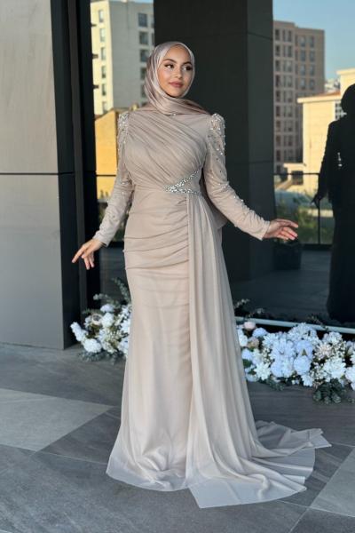 Nadire Tesettür Abiye Taş Rengi