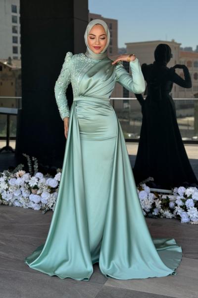 Nefise Tesettür Abiye Mint Yeşili