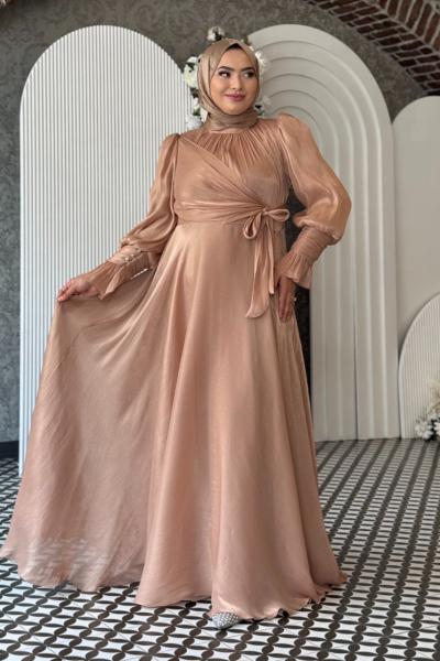 Nehir Tesettür Abiye Sütlü Kahve