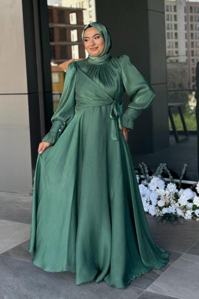 Nehir Tesettür Abiye Çağla yeşili