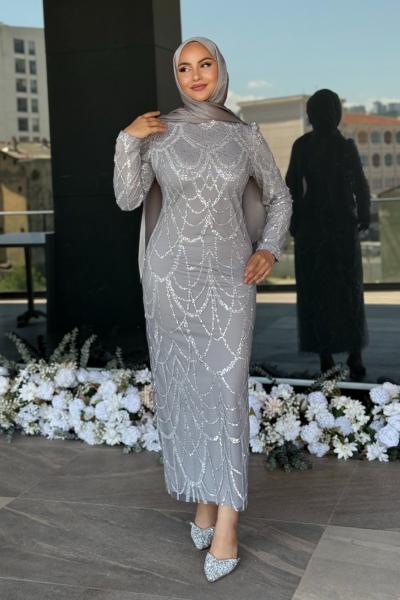 Nesrin Tesettür Abiye Gri