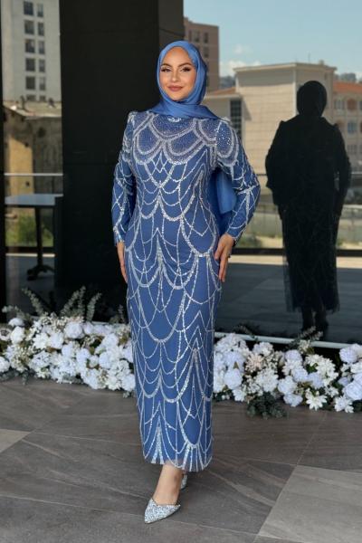 Nesrin Tesettür Abiye Mavi
