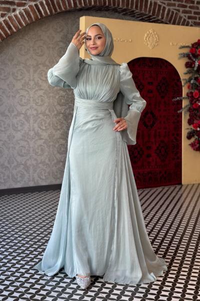 Öykü Tesettür Abiye Su Yeşili