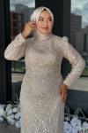 Özge Büyük Beden Tesettür Abiye Taş Rengi