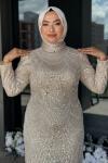 Özge Büyük Beden Tesettür Abiye Taş Rengi