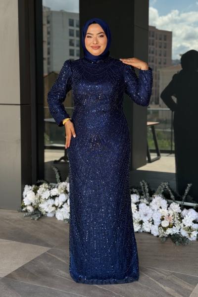 Özge Büyük Beden Tesettür Abiye Lacivert