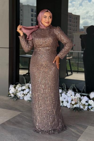 Özge Büyük Beden Tesettür Abiye Bakır