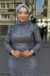 Özge Büyük Beden Tesettür Abiye Gri